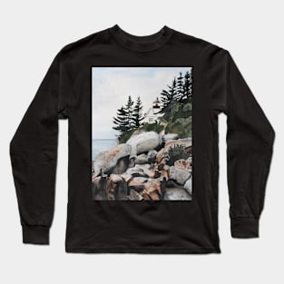 Maine Watercolor Painting Long Sleeve T-Shirt